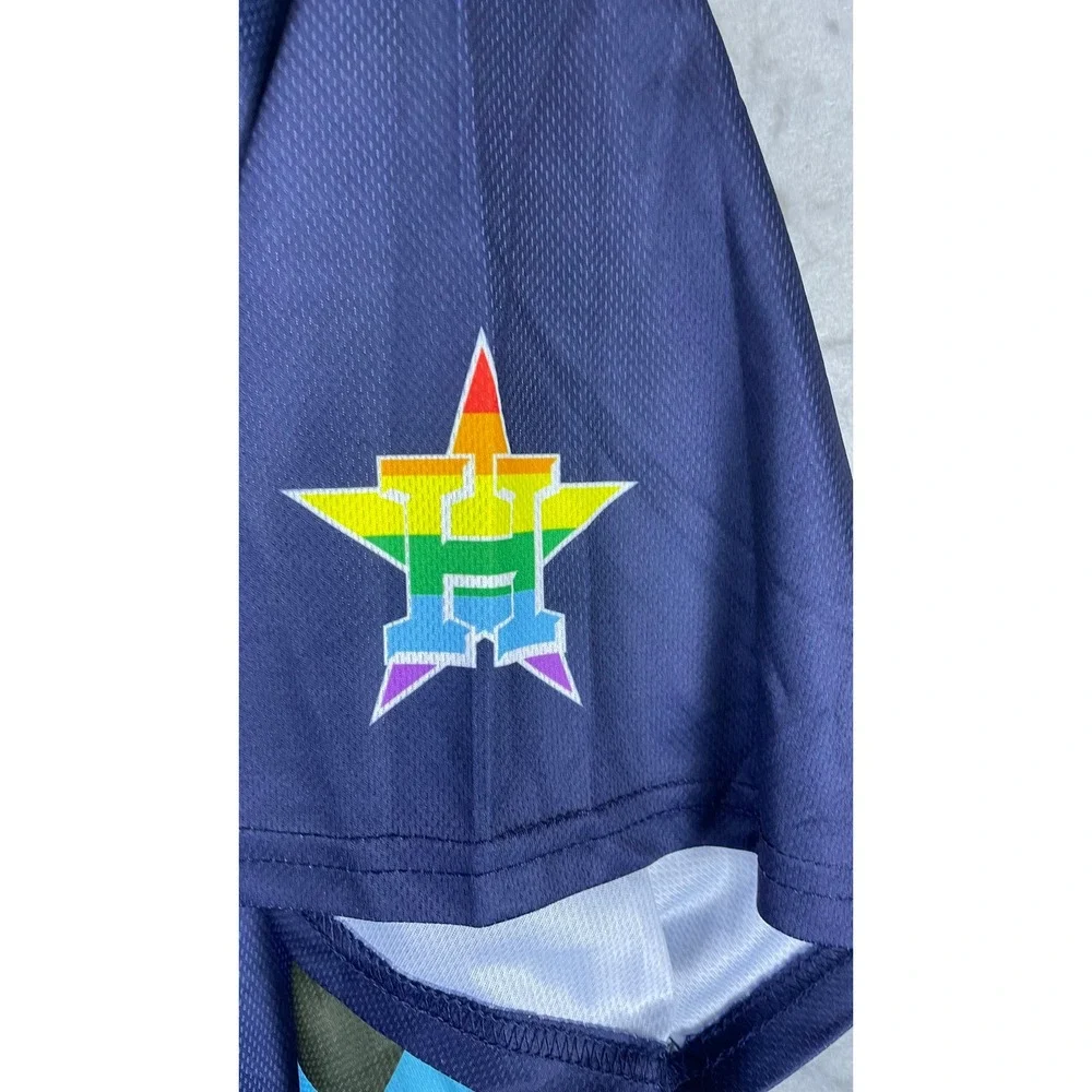 Houston Astros Baseball Jersey Mens XL Navy Blue Excellent Pride Rainbow 24